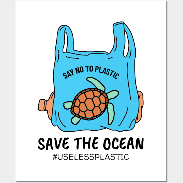 SAVE THE OCEAN - SEA TURTLE, save the turtles, save the earth, environment, activist - Light Colors Wall Art by PorcupineTees